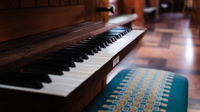 Keyboard of a small organ in a church.